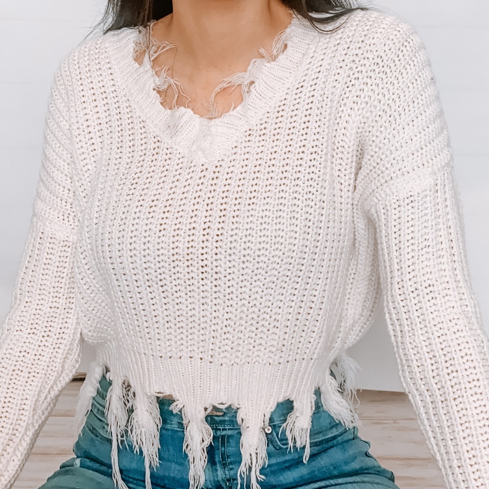 Boho Cropped Fringe Sweater - NWT